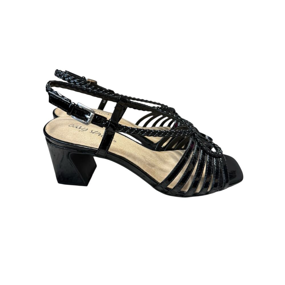 Easy Street Topaz Square Toe Sandals Women 9 Narrow Black Patent Faux Leather